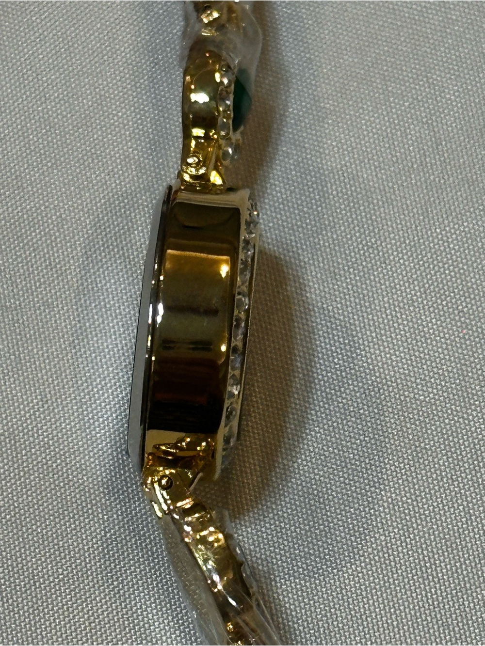 Vintage Inspired Dainty Gold-Tone Ladies Bracelet Watch with Green Stone Accents - Picture 8 of 14